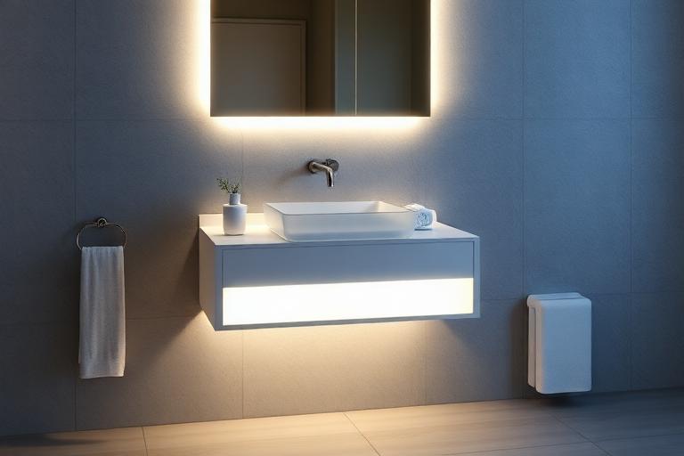 Floating bathroom vanity with LED underglow lighting