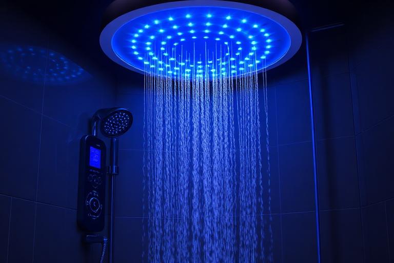 Smart spa shower with chromotherapy LED lighting and digital controls