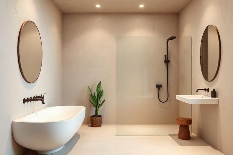 Tadelakt bathroom with seamless plaster walls